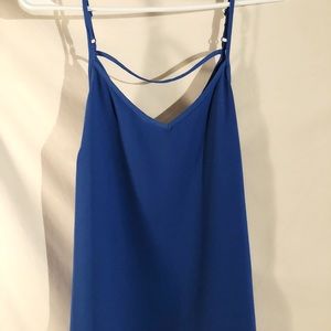 Adjustable strap blue tank top